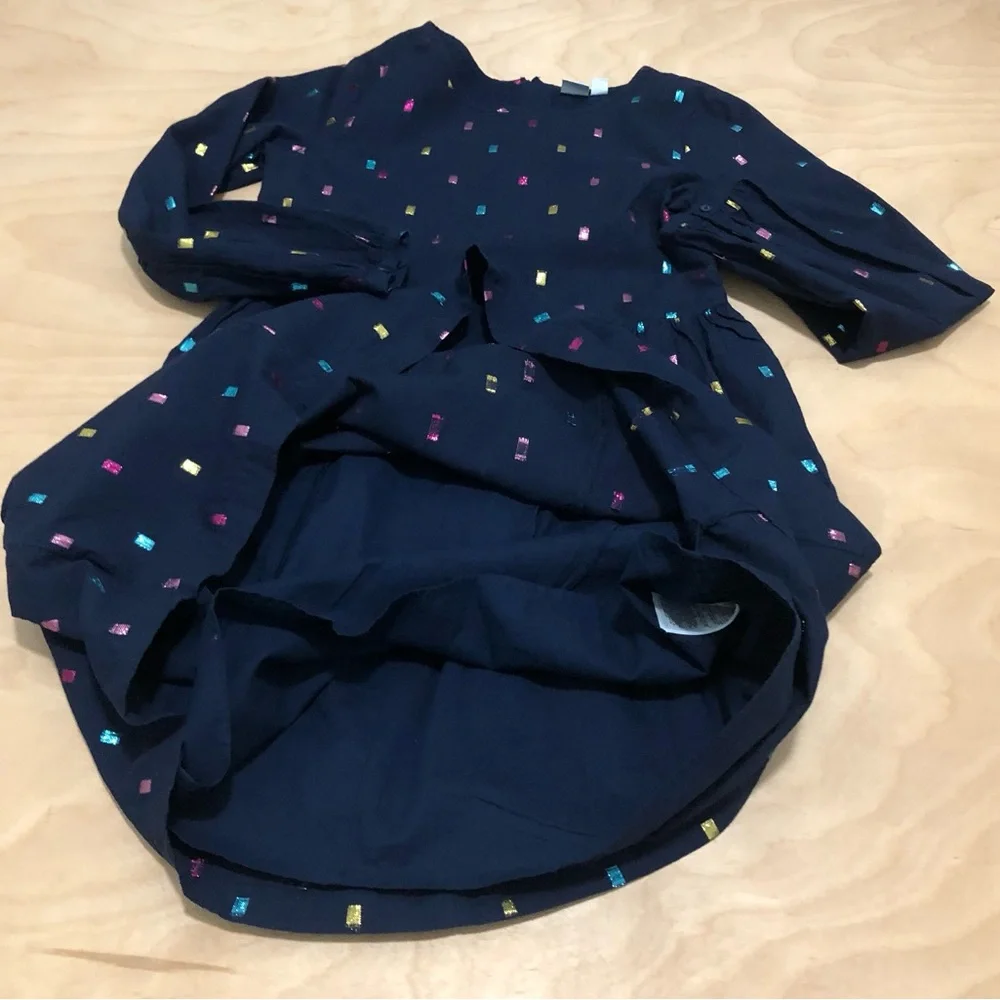 GAP Kids Metallic Dot Dress Navy Blue Long Sleeve Cotton Girls XL.